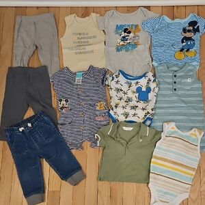 Disney Baby Mixed Blue, Gray, Green & Yellow One-Piece Bodysuit Lot